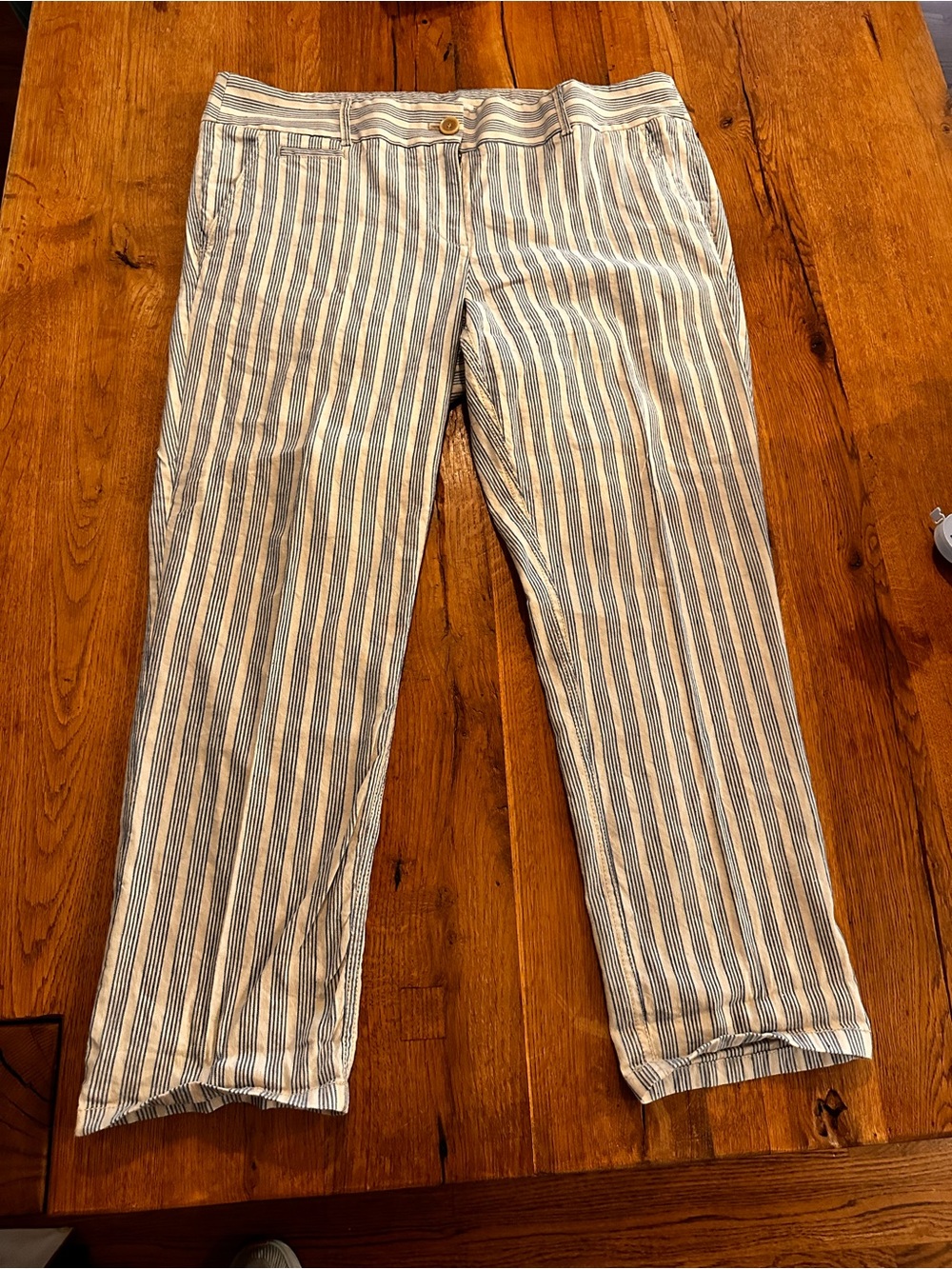 Loft linen blend ankle pants cream with blue stripes